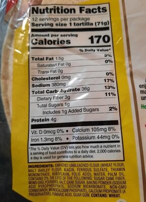 galette de ble nutrition facts table
