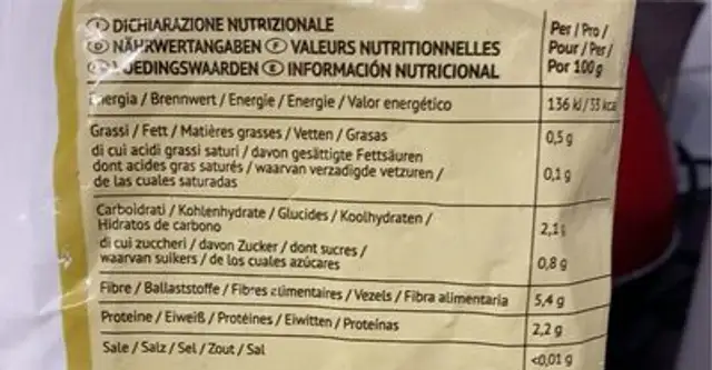 Cuore di carciofo a spicchi nutrition facts table