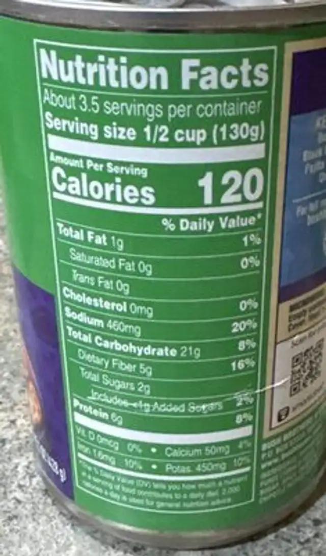 Bush’s taco fiesta black beans nutrition facts table