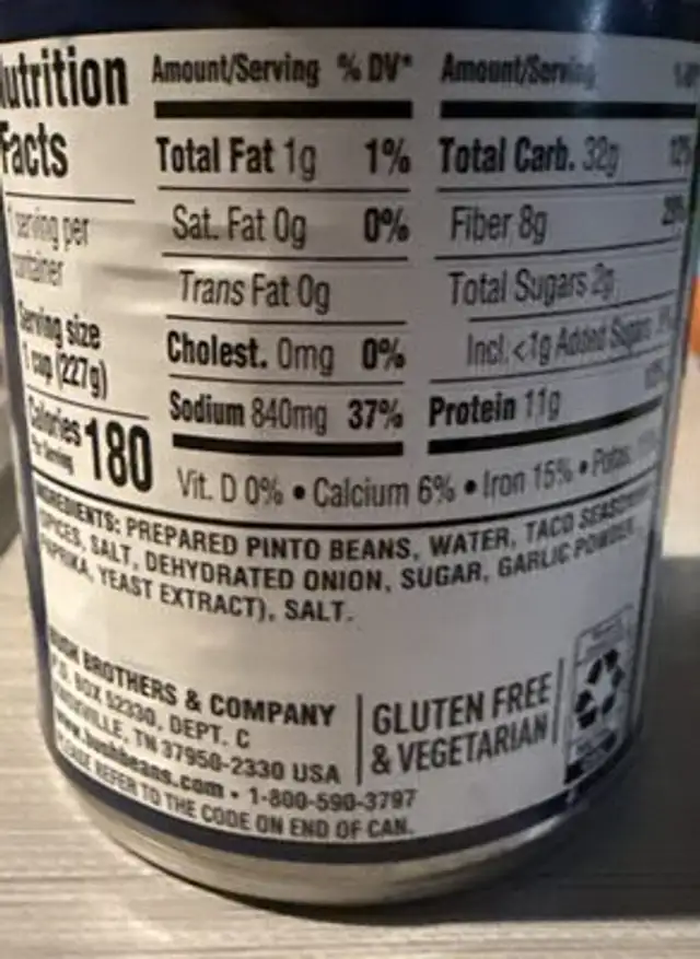 Over-the-top Beans nutrition facts table