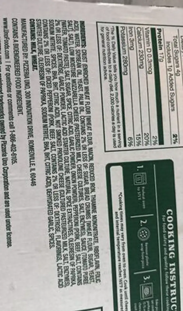 Pepperoni Duo Classic Crust Pizza ingredients label