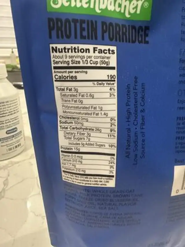 Protein Oatmeal nutrition facts table