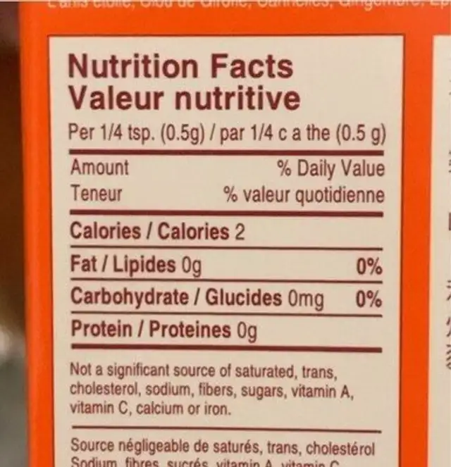 Vietnamese special spice for pho nutrition facts table