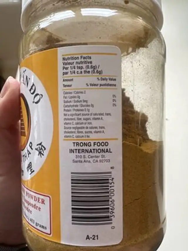 Curry Powder nutrition facts table
