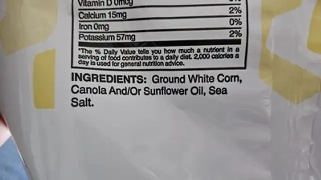 White corn tortilla chips ingredients label