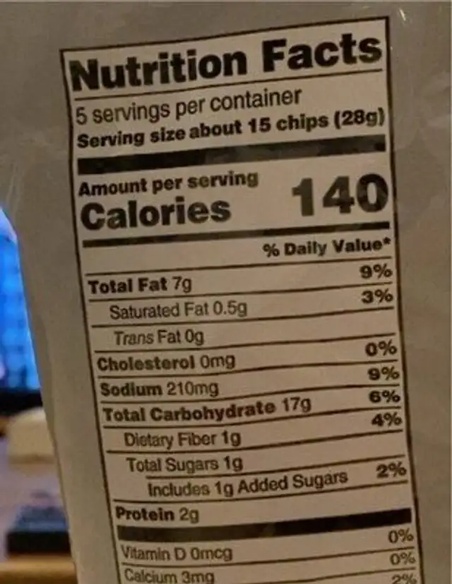 Premium potato chips kettle cooked nutrition facts table