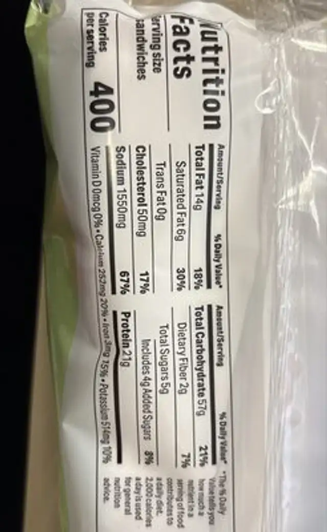 Twin Ham Sandwuiches nutrition facts table
