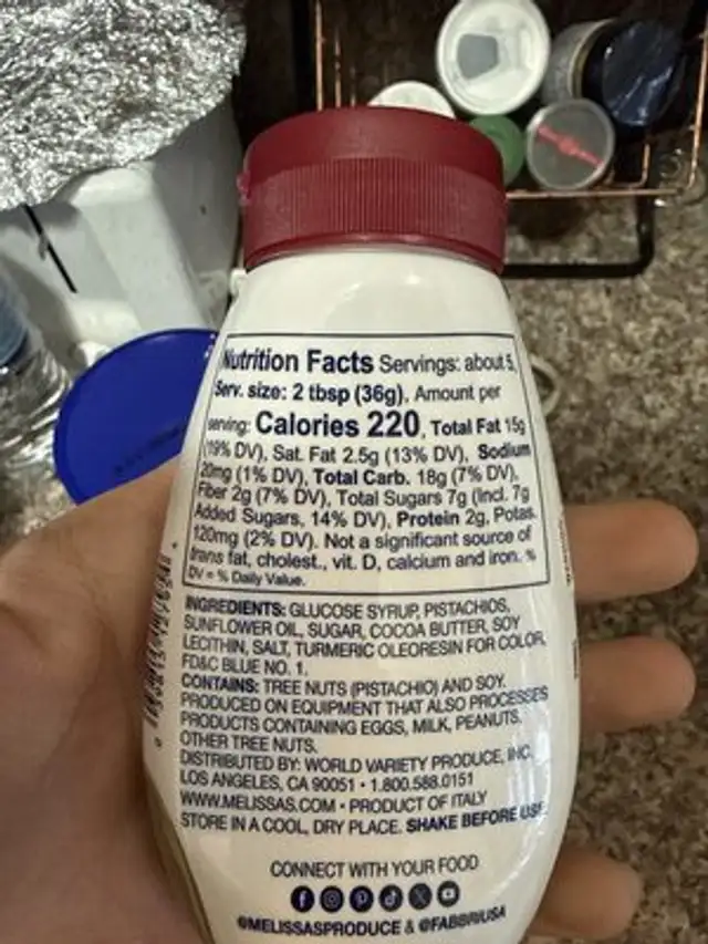 Gourmet Dessert Sauce Pistachio nutrition facts table