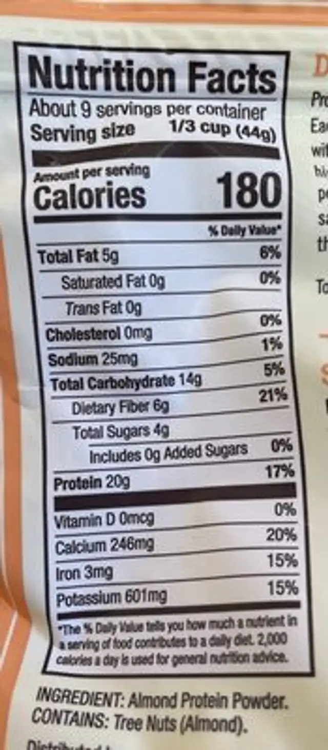 Almond Protein Powder nutrition facts table