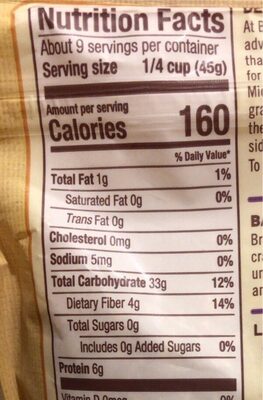 organic whole grain cracked freekeh nutrition facts table