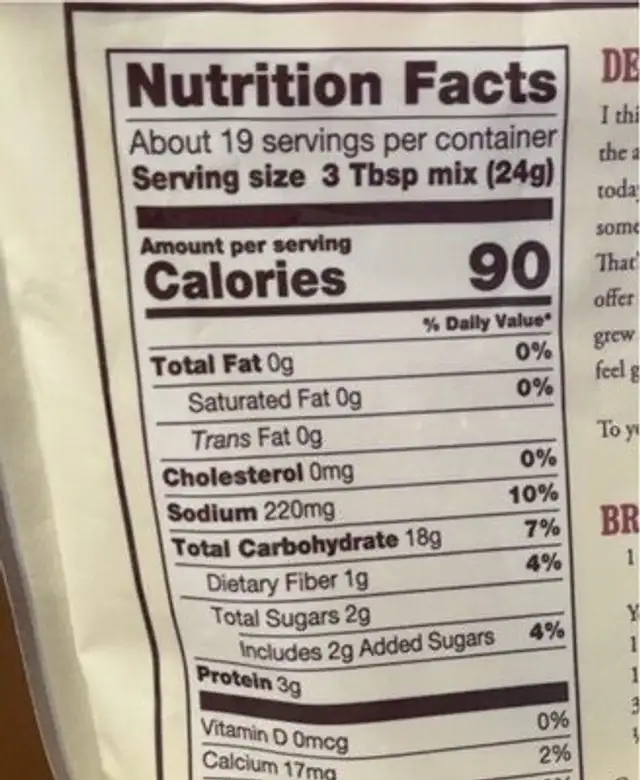 Bobs red mill HM Bread nutrition facts table