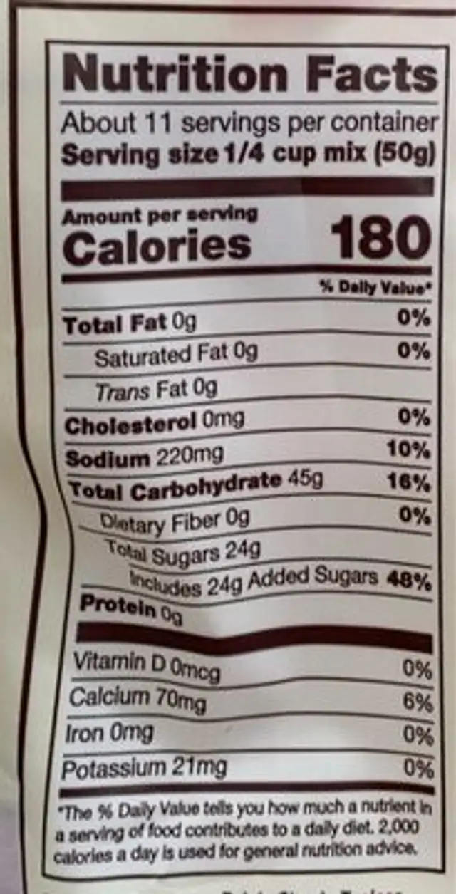 Vanilla yellow cake mix nutrition facts table