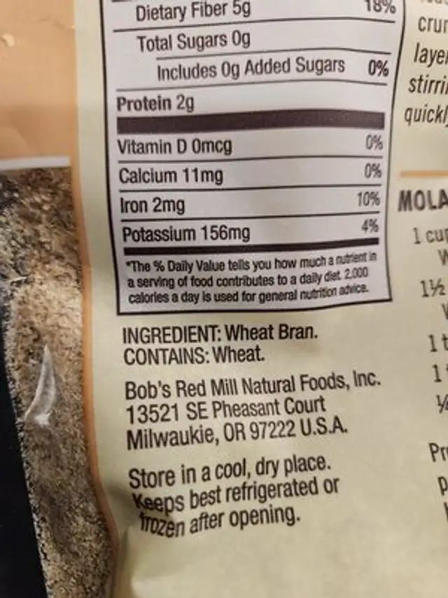 Wheat Bran ingredients label