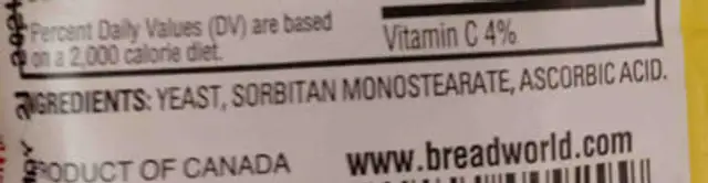 rapidrise instant yeast ingredients label