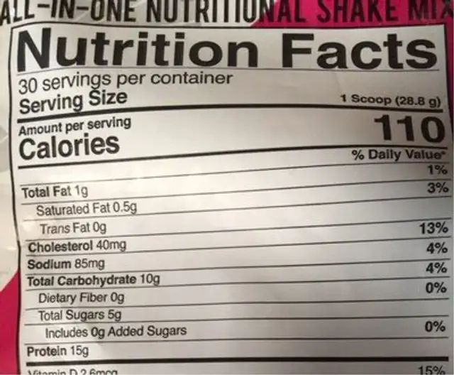 Vanilla Cake Flavor All-In-One Nutritional Shake Mix nutrition facts table