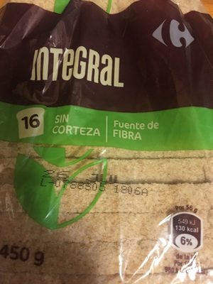Pan de molde integral sin corteza