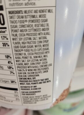 Moose Tracks Ice Cream ingredients label