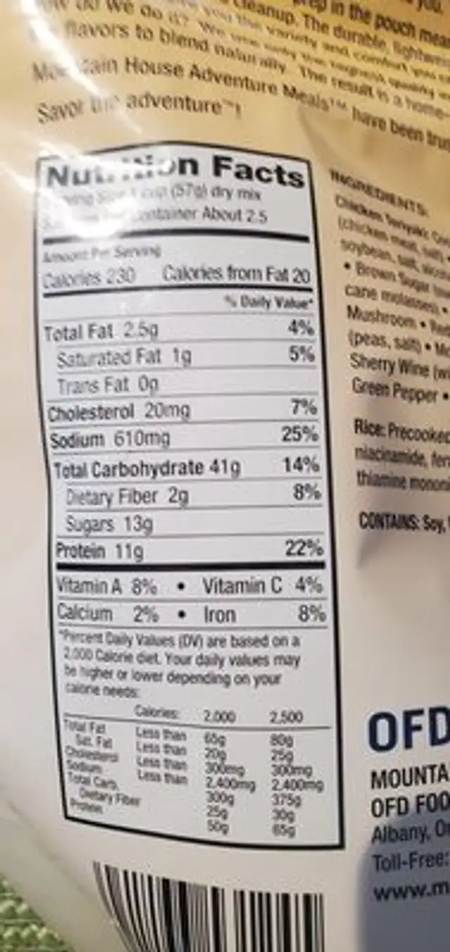 Chicken Teriyaki ingredients label