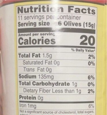 Pitted Ripe Olives nutrition facts table