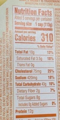 Ravioli nutrition facts table