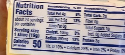 Cheese nutrition facts table