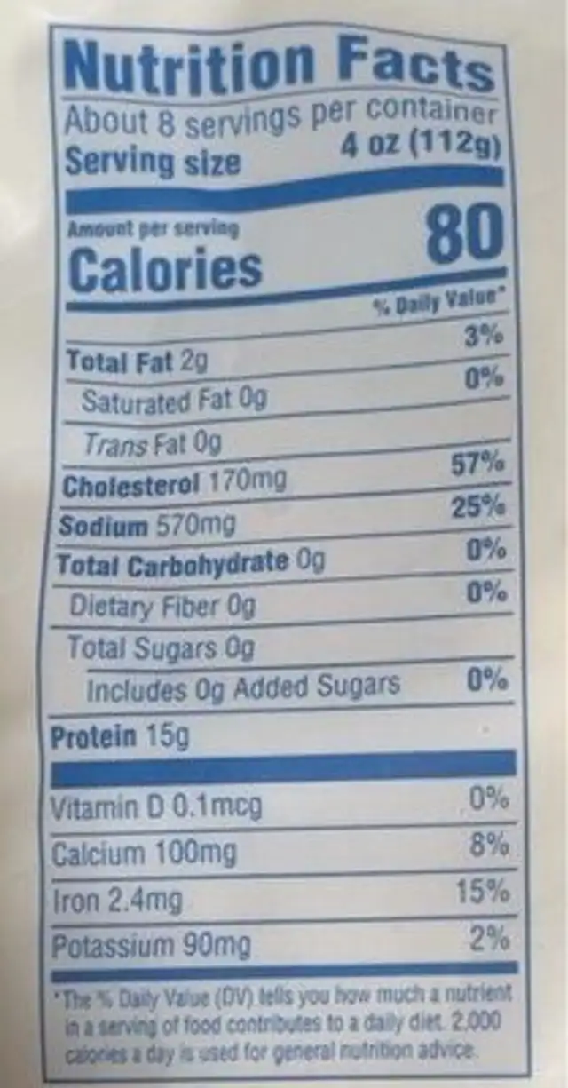 Jumbo raw shrimp nutrition facts table