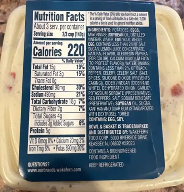 Potato & Egg Salad nutrition facts table