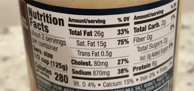 Just the sauce carbonara nutrition facts table