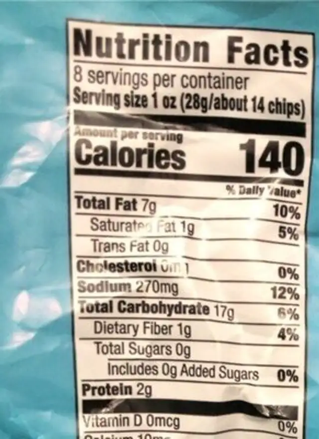 Kettle Cooked Potato Chips Salt & Vinegar Flavored nutrition facts table