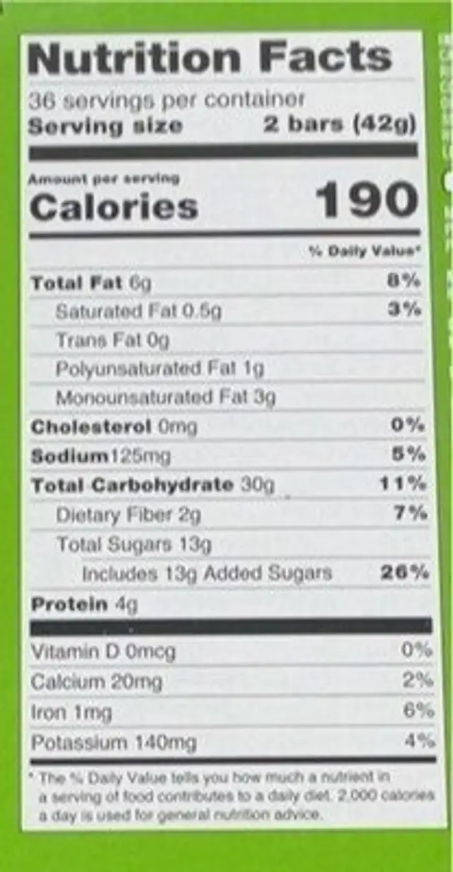 Oats and honey crunchy granols bars nutrition facts table