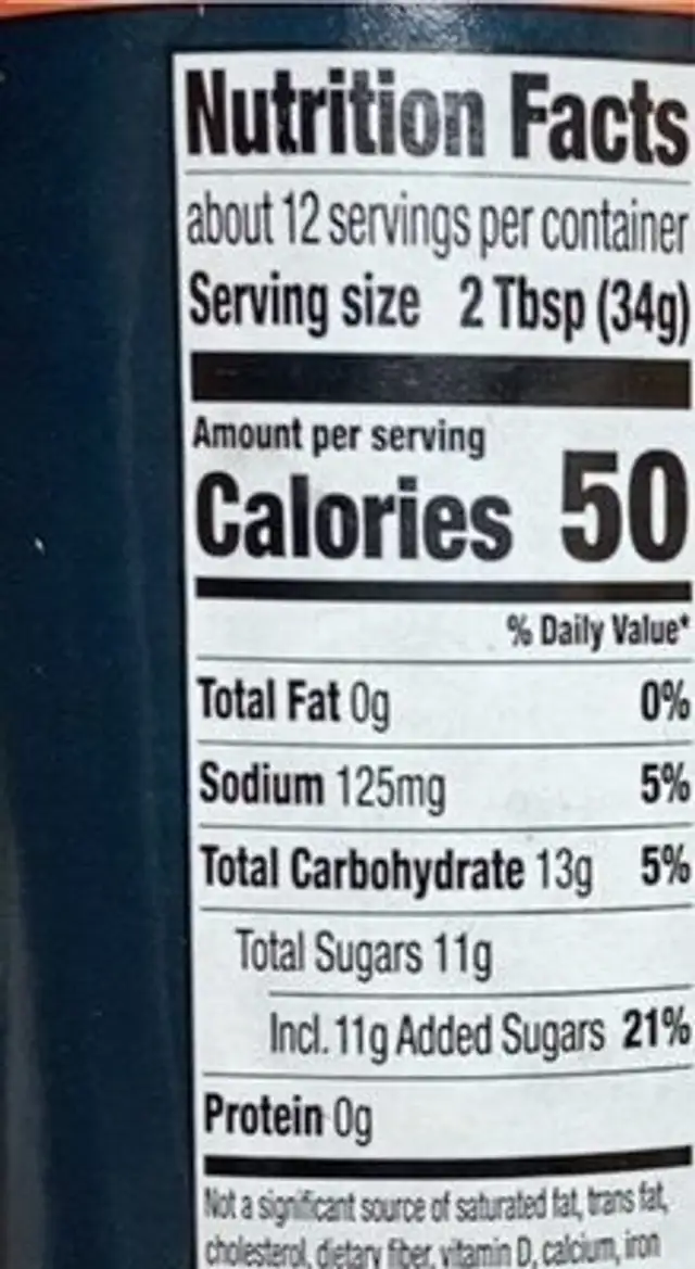 Texas-style Beef Bone Broth BBQ Sauce nutrition facts table