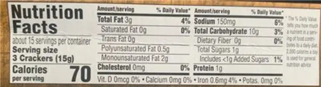 Wheat crackers nutrition facts table