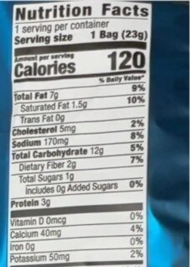 White Cheddar Popcorn nutrition facts table