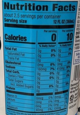 zero sports energy drink nutrition facts table