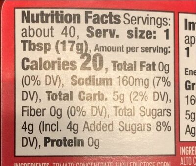 Ketchup nutrition facts table