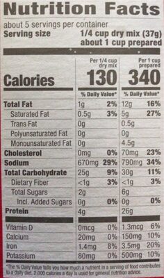 Pasta & Cheese Sauce Mix nutrition facts table