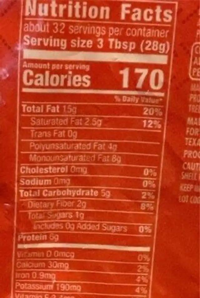 mixed nuts nutrition facts table