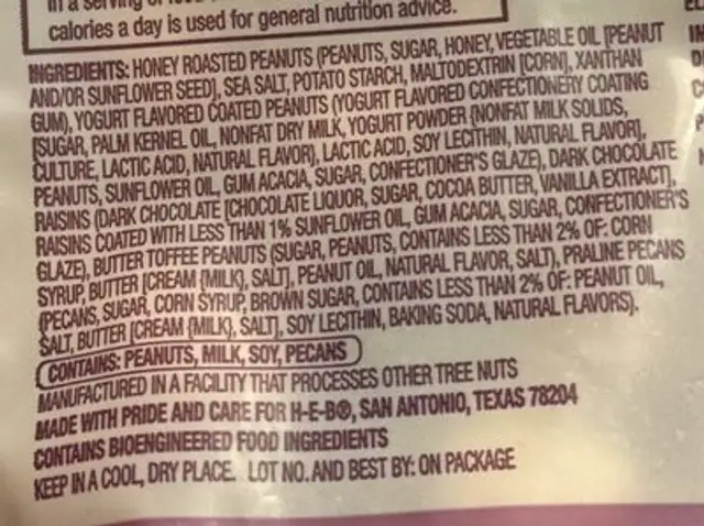 Nutty Bliss Trail Mix ingredients label