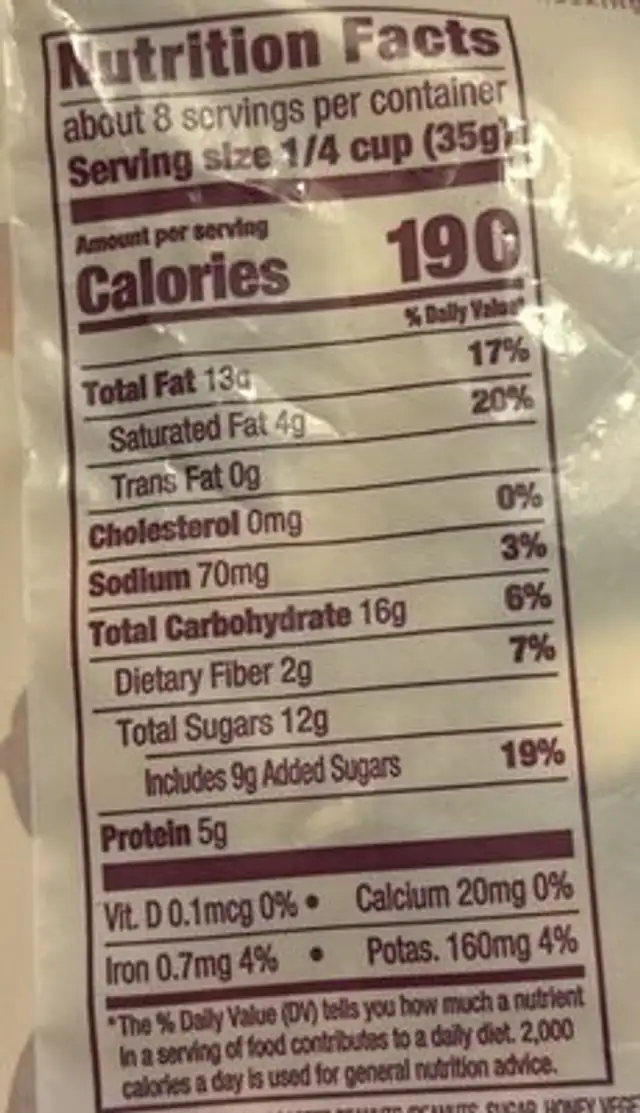 Nutty Bliss Trail Mix nutrition facts table