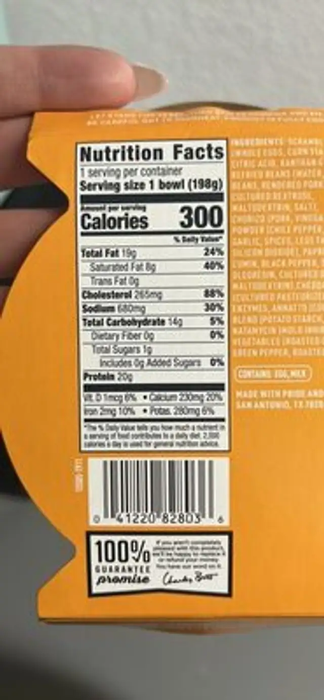 TEX-MEX BREAKFAST BOWL nutrition facts table