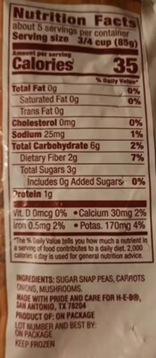 Sugar Snap Stir Fry nutrition facts table