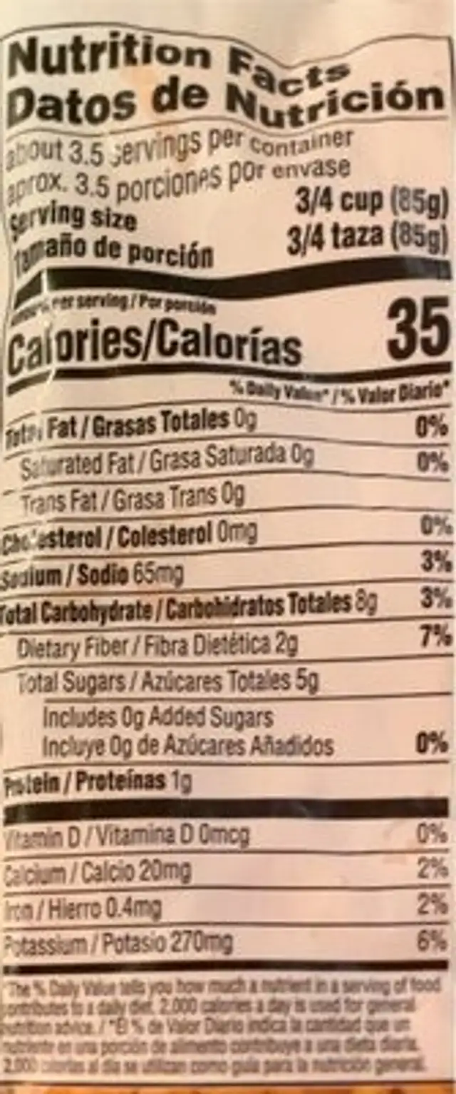 Matchstick carrots nutrition facts table
