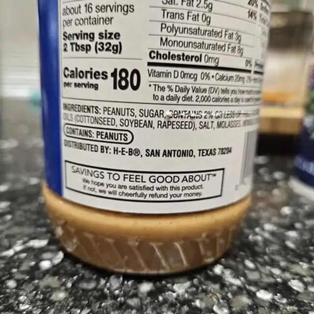 Crunchy Peanut Butter ingredients label