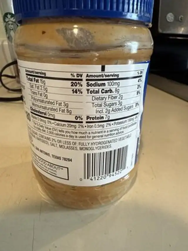 Crunchy Peanut Butter nutrition facts table
