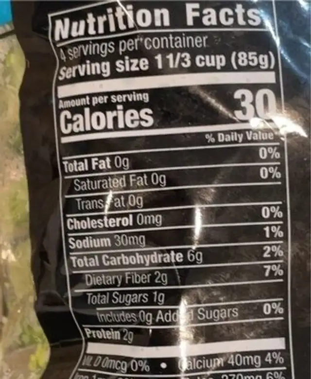 Broccoli Florets nutrition facts table