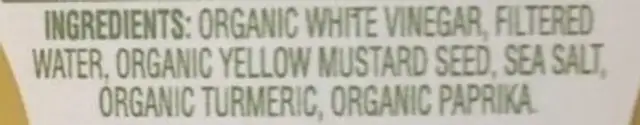 Organics yellow mustard ingredients label