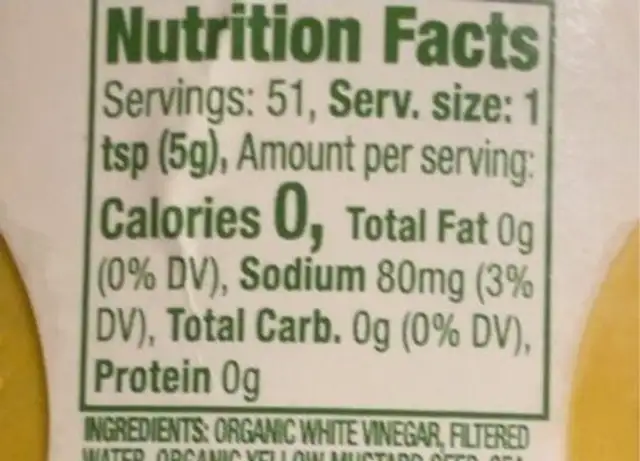 Organics yellow mustard nutrition facts table