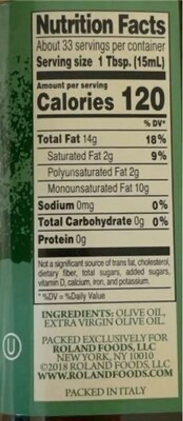 Olive Oil nutrition facts table