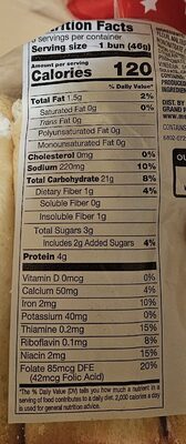 Hot Dog Enriched Buns White nutrition facts table