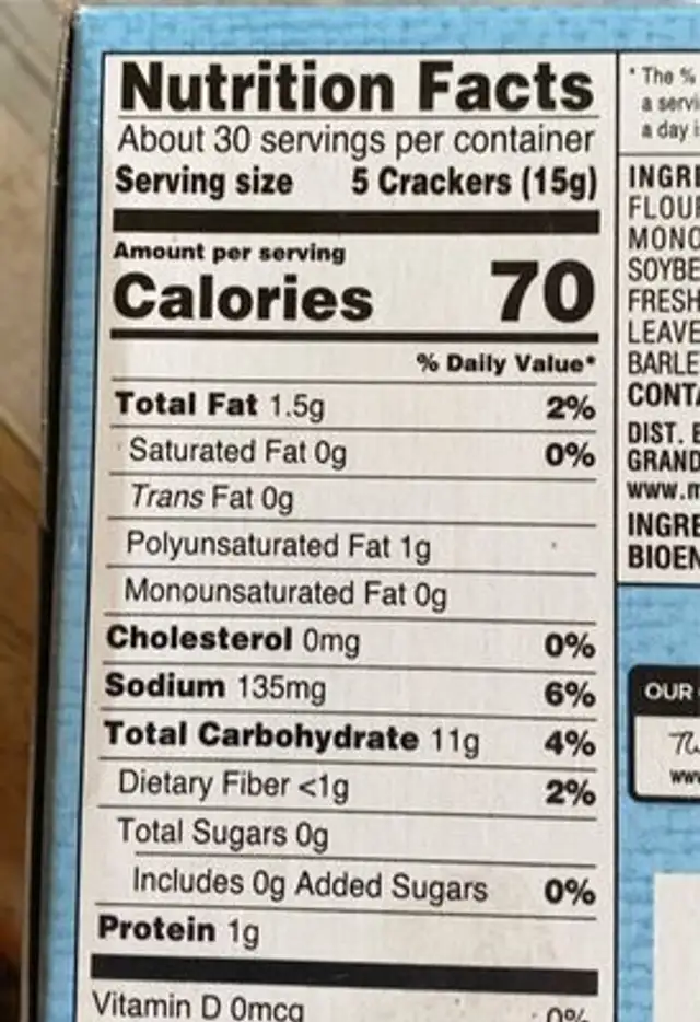Select saltine crackers nutrition facts table